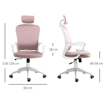 Pink Velvet Fabric High-Back Office Chair with Rocking Wheels for Comfort