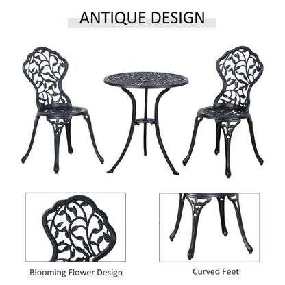 Elegant Cast Aluminium 3-Piece Outdoor Bistro Set - Stylish Black Design