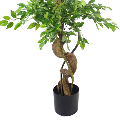 150cm Twisted Trunk Artificial Japanese Fruticosa Ficus Tree with Copper Planter for Stylish Decor