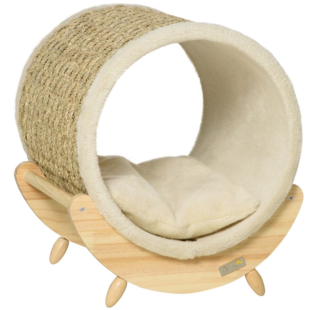 Beige Elevated Cat House Bed with Scratching Cushion, Ideal for Kittens and Cats