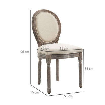 Set of 2 Cream French-Style Dining Chairs with Wooden Frame and Foam Seat Comfort