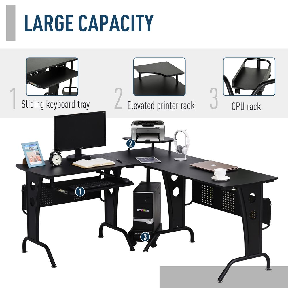 Black Steel Frame Corner Office Desk for Space-Saving Work and Gaming Setup