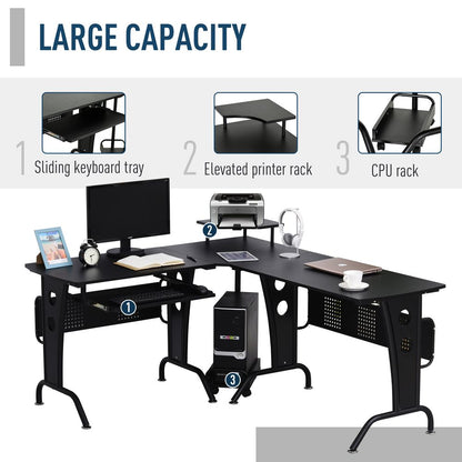 Black Steel Frame Corner Office Desk for Space-Saving Work and Gaming Setup