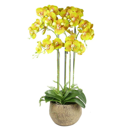 80cm Large Lime Yellow Artificial Orchid Plant - 41 Real Touch Flowers