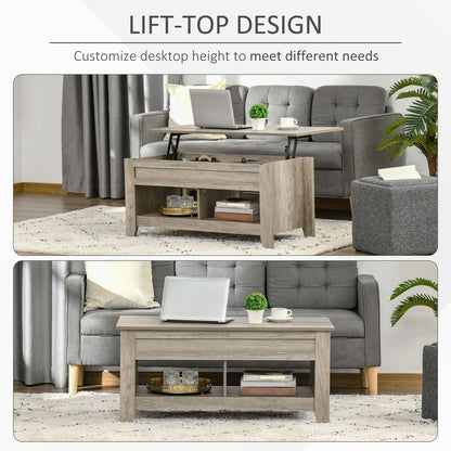 Oak Lift-Top Coffee Table: Hidden Storage Compartment & Shelves