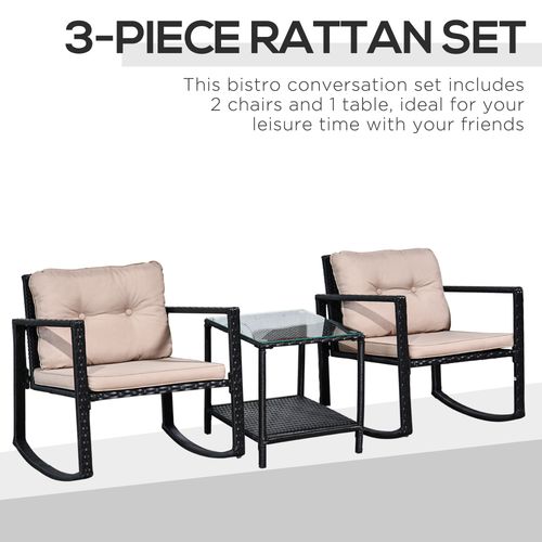 2 Seater Rattan Rocking Set W/Cushion-Black/Beige