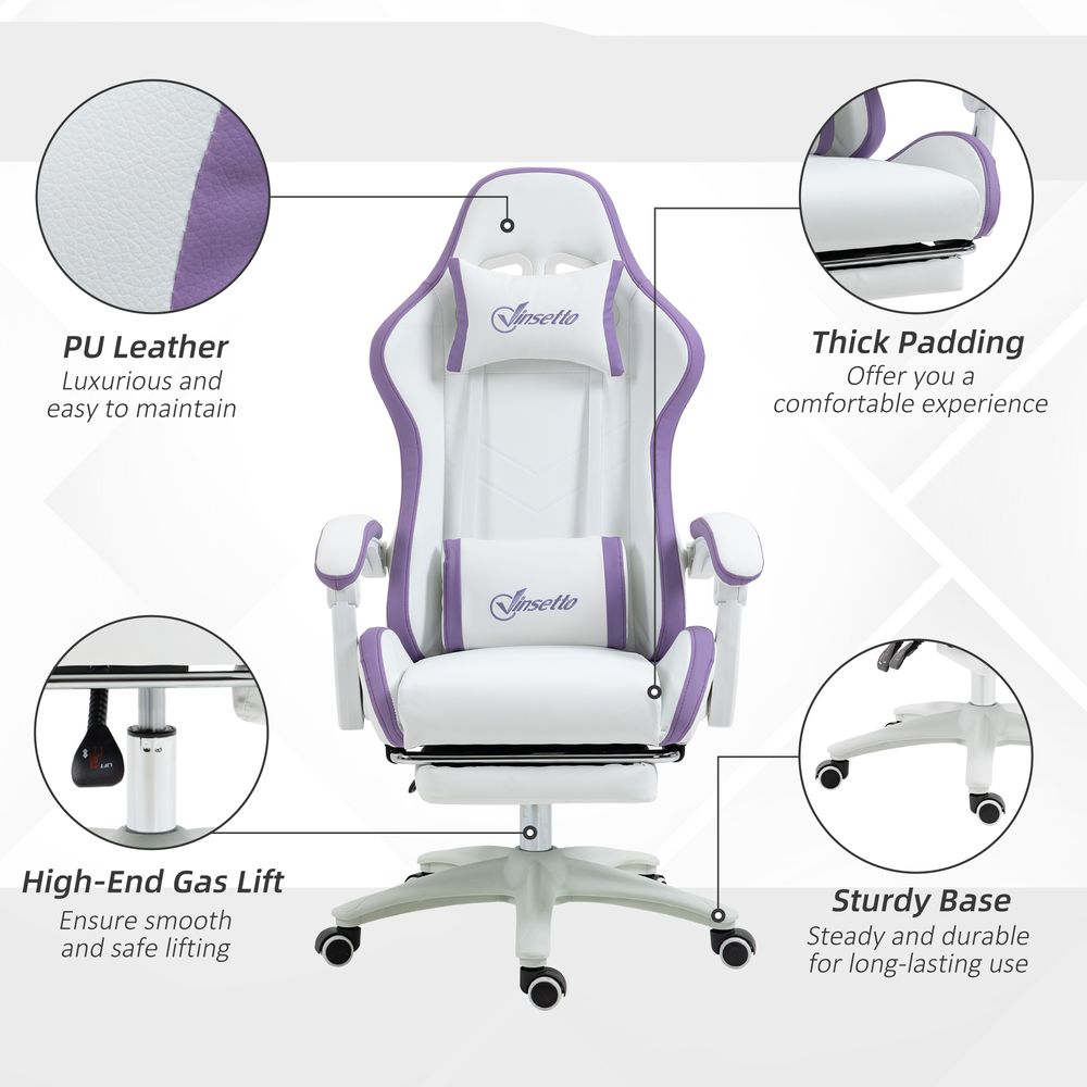 Purple Racing Style Gaming Chair with Reclining Function and Cozy Footrest