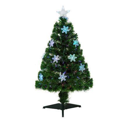 3FT Green Fibre Optic Artificial Christmas Tree with LED Snowflakes - Fireproof Design