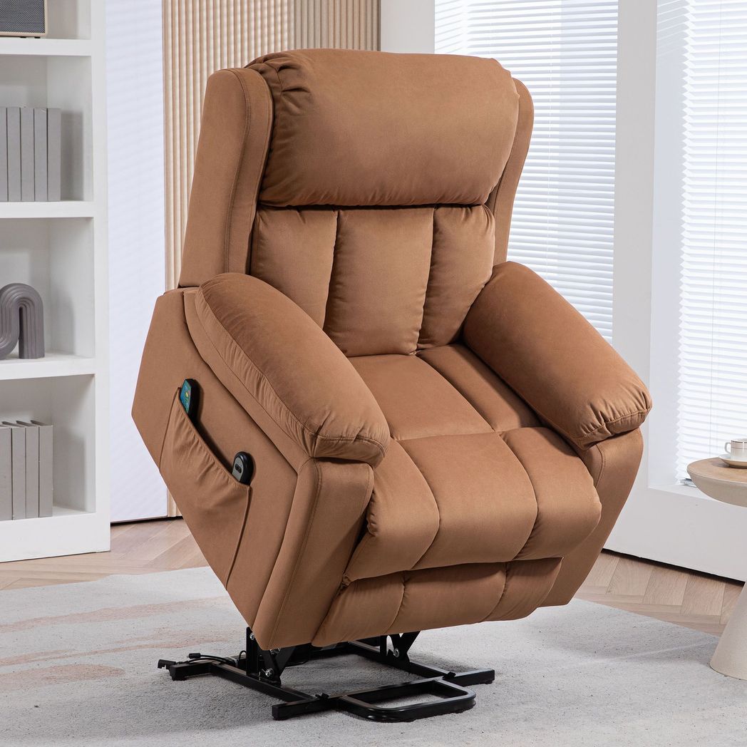 Brown Lift Chair Riser Recliner with Vibration Massage and Heat for Comfort