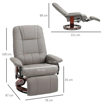 Ergonomic Recliner Sofa Chair - PU Leather, Grey Armchair Lounger with Footrest