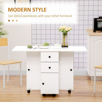 White Drop Leaf Dining Table with Storage Drawers, Perfect for Small Dining Areas