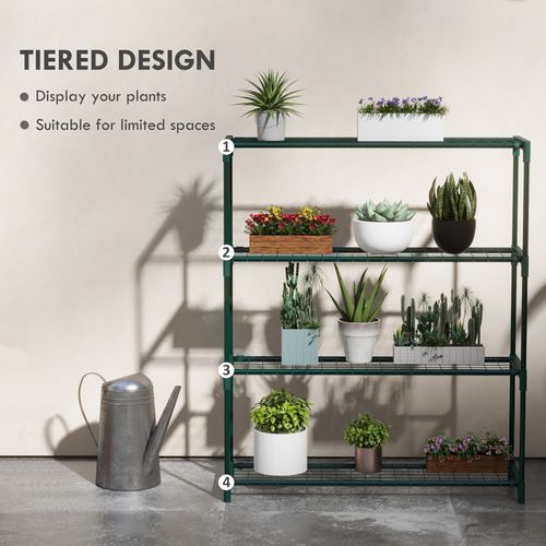 4-Tier Dark Green Steel Plant Stand - Showcase Your Greenery!