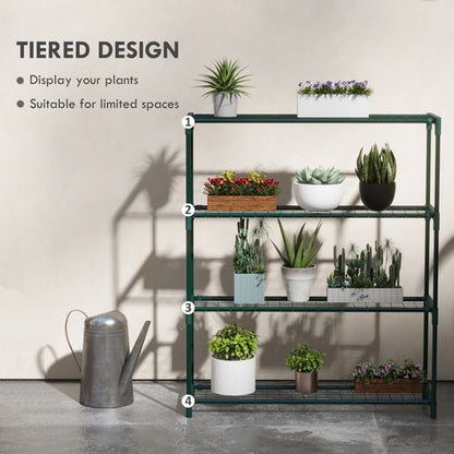 4-Tier Dark Green Steel Plant Stand - Showcase Your Greenery!