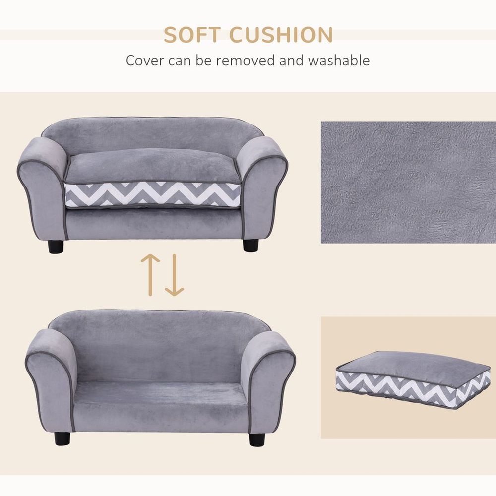 Grey Dog Sofa and Cat Couch Bed for XS Dogs with Removable Sponge Cushion, Cozy Design for Pets