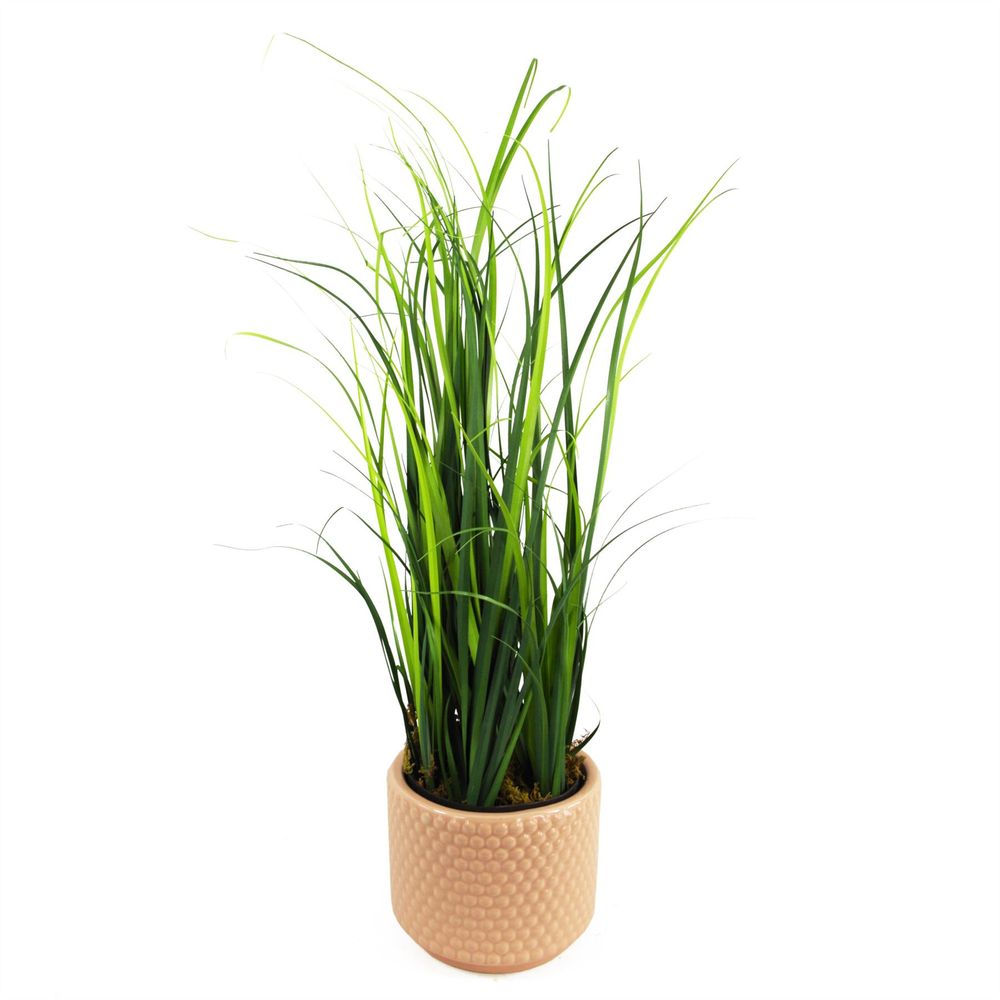 60cm Artificial Grass Plant in a Dusty Peach Ceramic Planter for Indoor Decor Styling