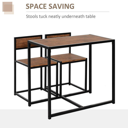 Steel Frame MDF Bar Stool and Table Set for 2-Seaters, Wood Tone