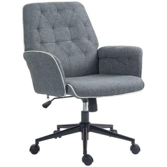 Grey Linen Task Office Chair with Adjustable Height, Mid Back and Armrest Tilt