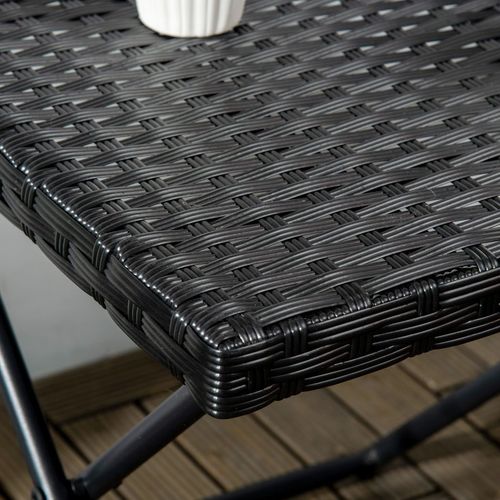 Folding Square Rattan Coffee Table for Bistro Balcony Garden Outdoor Black