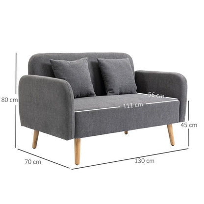 2-Seat Chenille Fabric Loveseat Sofa with Rubberwood Legs in Grey