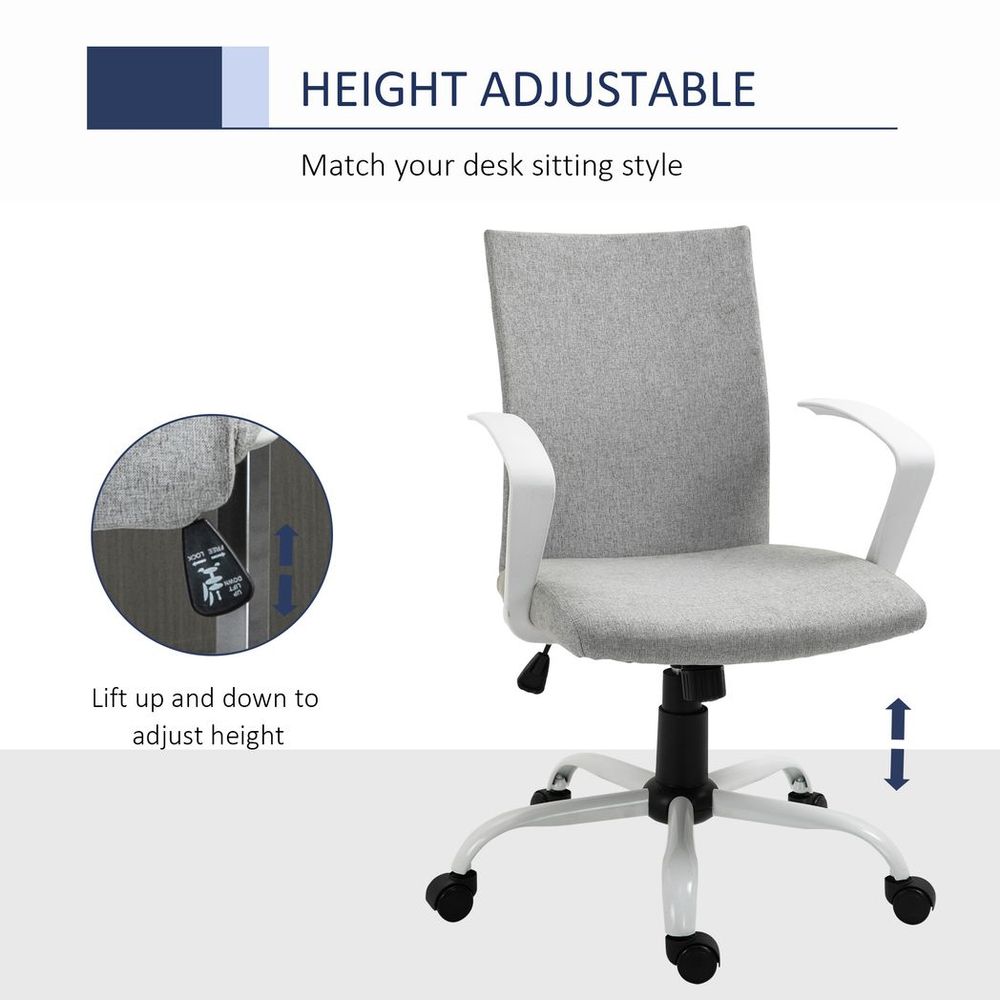 Light Grey Linen Swivel Office Chair for Home Study and Computer Desk Use