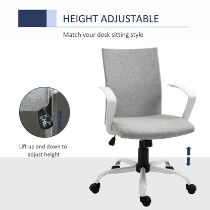 Light Grey Linen Swivel Office Chair for Home Study and Computer Desk Use