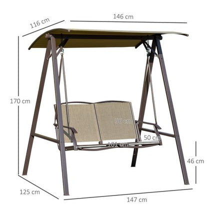 Relaxing 2-Seater Outdoor Swing Chair with Adjustable Canopy - Brown