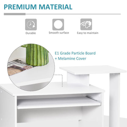 White Computer Desk with Sliding Keyboard Tray and Storage Drawer Shelf for Organised Workspaces