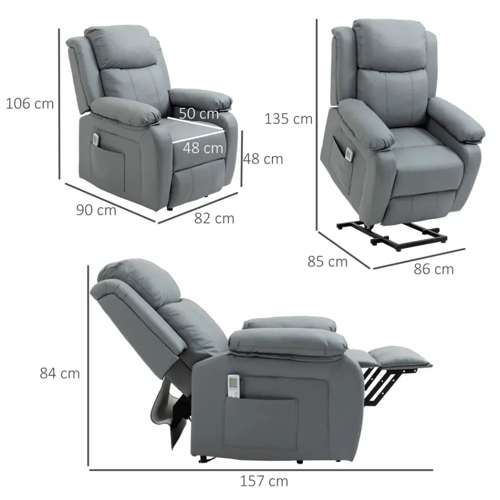 Grey Electric Power Lift Recliner Chair with Massage Vibration and Convenient Side Pocket