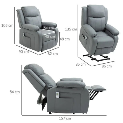 Grey Electric Power Lift Recliner Chair with Massage Vibration and Convenient Side Pocket