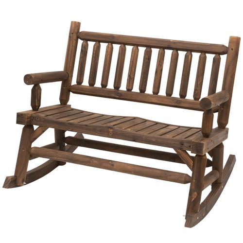 Rustic 2-Seater Rocking Bench with Curved Dark Stain Wood Frame