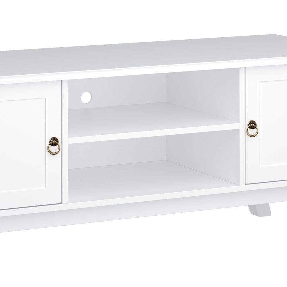 Ivory White MDF TV Stand Unit, Corner Table Design, Modern Look