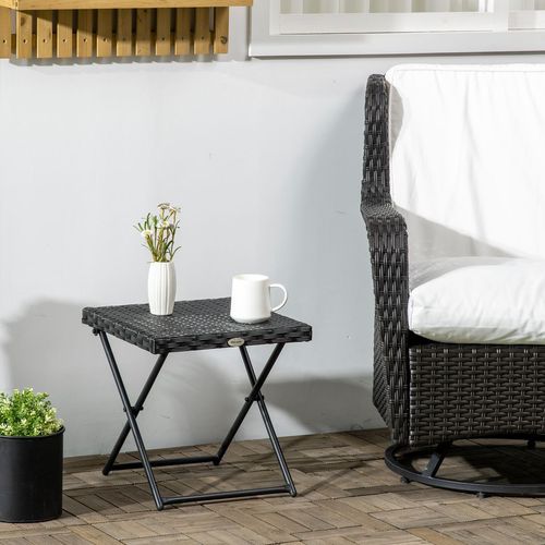 Folding Square Rattan Coffee Table for Bistro Balcony Garden Outdoor Black