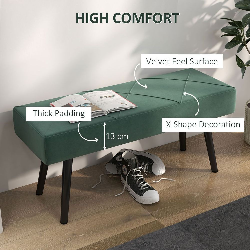 Green Upholstered End of Bed Bench with Steel Legs, Stylish Addition for Hallway and Bedroom