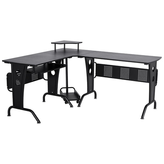 Black Steel Frame Corner Office Desk for Space-Saving Work and Gaming Setup