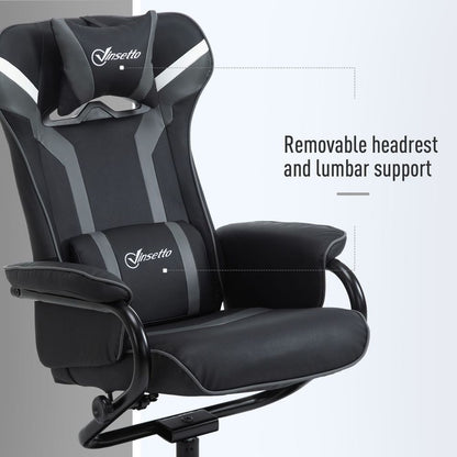 Deep Grey Racing Style Video Game Chair with Footrest Set and Pedestal Base