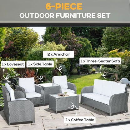 6-Piece Grey Rattan Garden Furniture Set - Stylish & Comfortable!