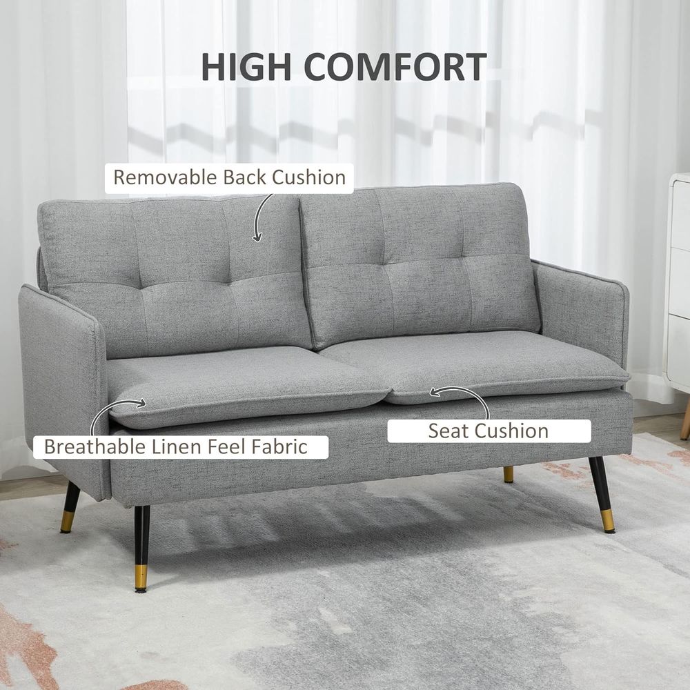 Grey Modern Upholstered Two-Seater Sofa for Living Room or Bedroom Comfort