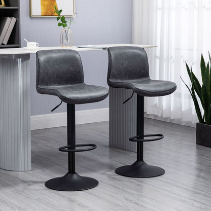 Retro Barstools – Set of 2 PU Leather Adjustable Height Swivel Chairs