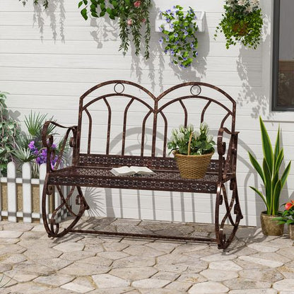 Elegant Metal Rocking Chair Loveseat Bench for Garden & Patio Relaxation