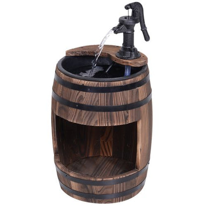 Rustic Wood Barrel Fountain: Stylish Garden Pump & Flower Planter Stand