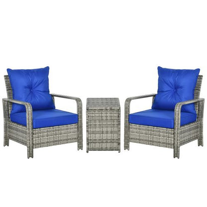 3-Piece PE Rattan Garden Sofa Set: 2 Chairs & Storage Table