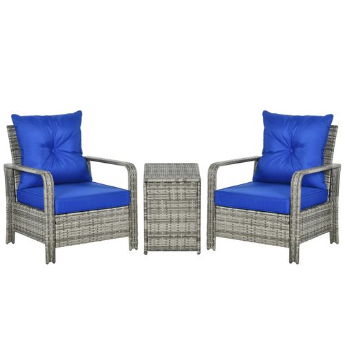 3-Piece PE Rattan Garden Sofa Set: 2 Chairs & Storage Table