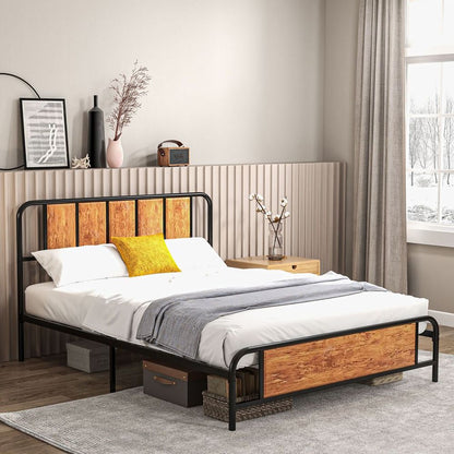 King Size Steel Bed Frame with Headboard, 160 x 207 cm in Elegant Brown