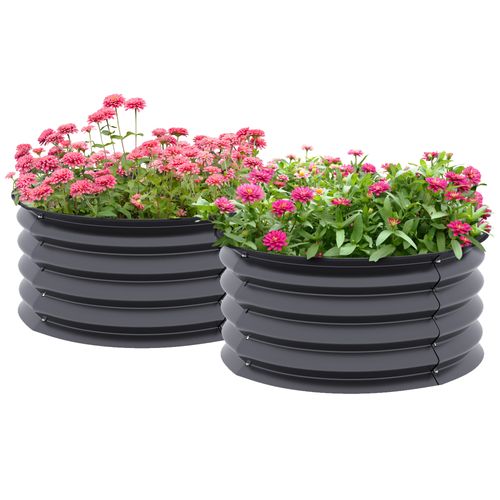 Set of 2 Durable Metal Planter Boxes with Safety Edging, Grey