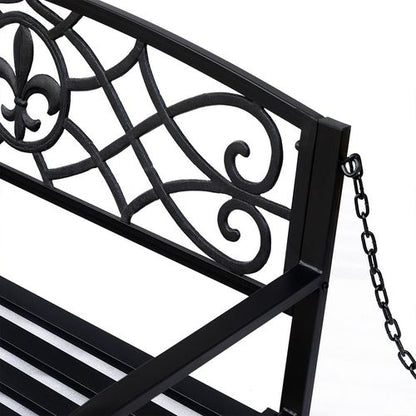 Elegant Steel Fleur-de-Lis Porch Swing Bench for Ultimate Outdoor Relaxation