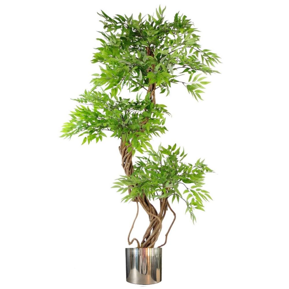 140cm Lifelike Green Silver Artificial Japanese Fruticosa Ficus Tree - Stylish Indoor Decoration