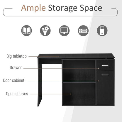 Black Corner Computer Desk with 360-Degree Rotation and Storage Shelf for Efficient Use