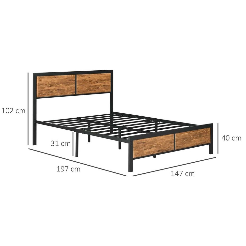 King-Size Steel Bed Frame with Headboard, Measuring 160 x 207 cm in Brown