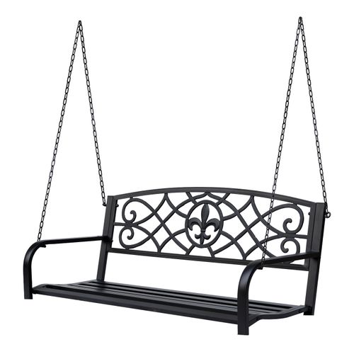 Elegant Steel Fleur-de-Lis Porch Swing Bench for Ultimate Outdoor Relaxation