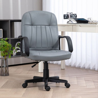 Grey PU Leather Swivel Office Chair with Mid-Back Design for Home Computer Desk